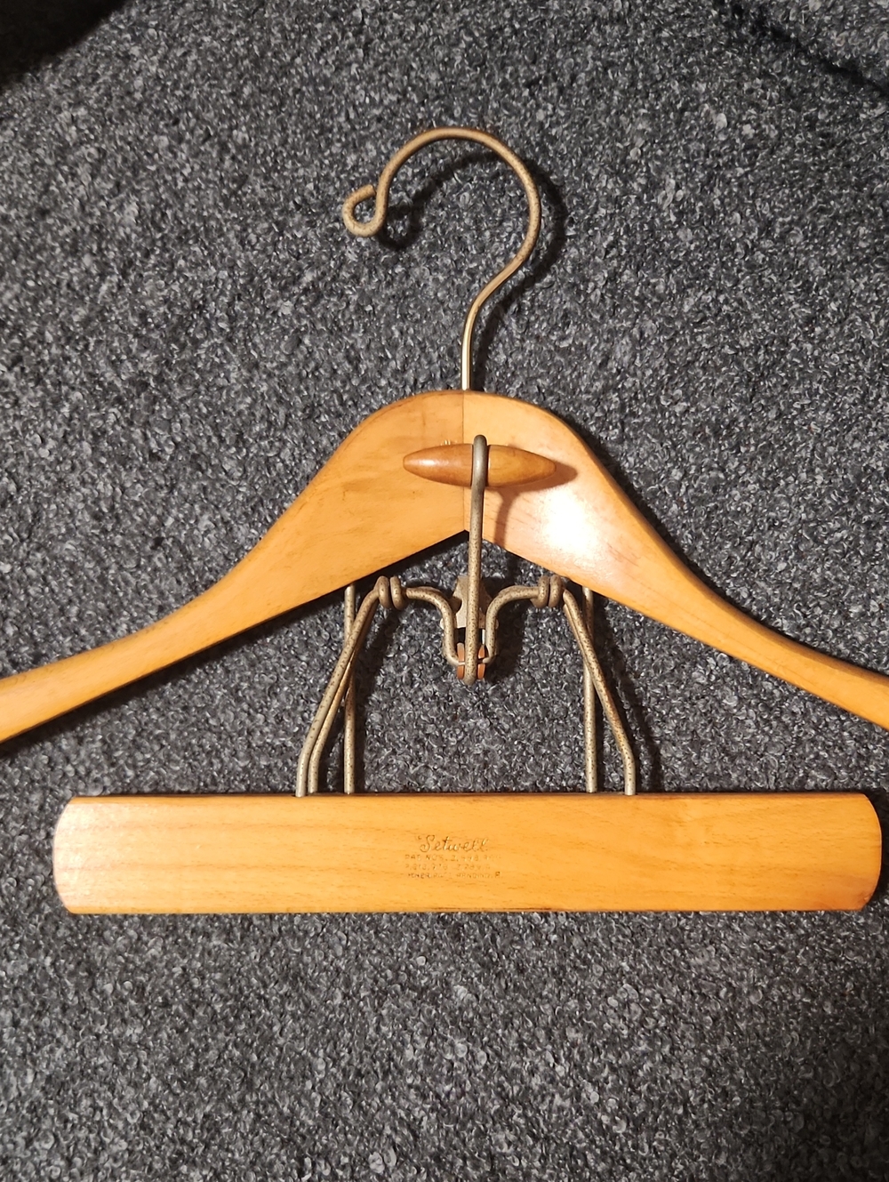 Vintage Setwell Wooden Suit Hanger with Metal Clamp